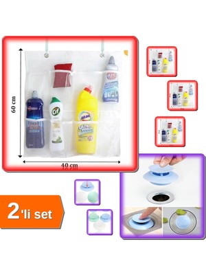 Hereveoyuncak 8 Cepli Askılı Mutfak Düzenleyici + Mutfak Banyo Lavabo Filtreli Tıkama Aparatı - 2li Set Y5R6D7