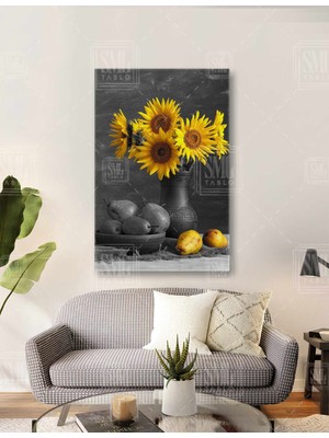 SML Tablo Günebakan Gündöndü Çiçeği Sarı Çiçek Vazo Sunflower Dikey Kanvas Tablo
