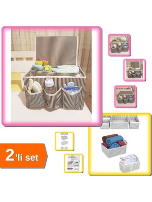 Hereveoyuncak 5 Bölmeli Bebek Beşik Başucu Düzenleyici Kapaklı + 4 Parça Çekmece Düzenleme Organizer - 2li Set V3P