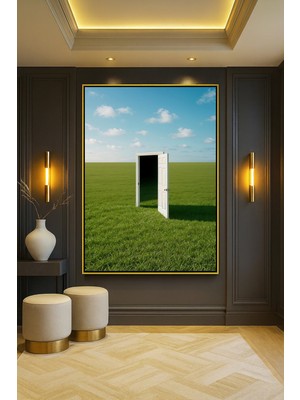 Wallivo Windows Temalı Görünümde Boşluğa Açılan Kapı Gümüş Metal Çerçeveli Kanvas Tablo