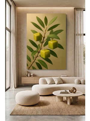 Wallivo Kare Yeşil Zeytinler - Kübik Gıda Sanatı Mutfak Kanvas Tablo