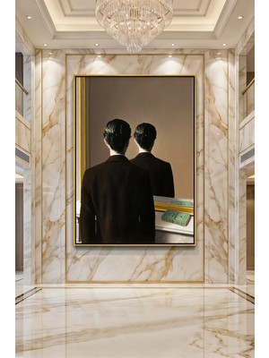 Wallivo Rene Magritte Imgelerin Ihaneti Aynadaki Adam Bronz Metal Çerçeveli Kanvas Tablo