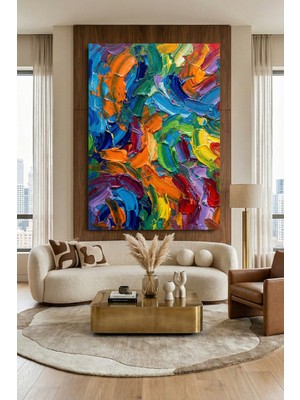 Wallivo Renk Çağlayanı Soyut Fırçaların Dansı Kanvas Tablo