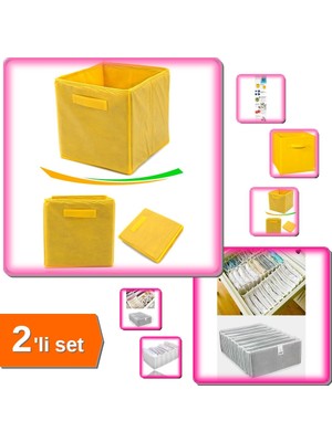 Hereveoyuncak Çok Amaçlı Dolap Içi Düzenleyici Kutu Sarı + 8 Gözlü L Beden Çekmece Düzenleyici - 2li Set J7F3Y9