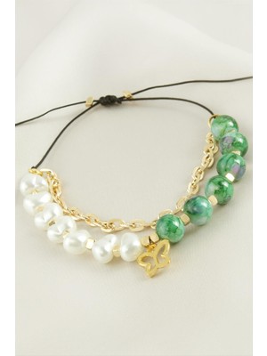 Kelebek Inci Boncuk Zincirli Bileklik