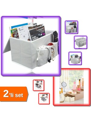 Hereveoyuncak Pratik Bölmeli Başucu Düzenleyici + Compact Çekmeceli Standlı Makyaj Organizeri - 2li Set V5F9C1