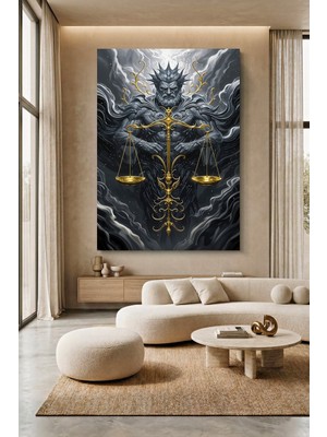 Wallivo Taş Gövde ve Altın Terazilerle Destansı Adalet Tanrısı Kanvas Tablo