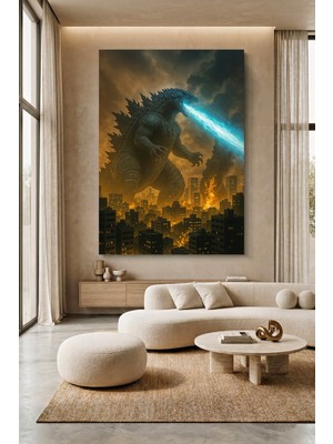Wallivo Godzilla Saldırısı - Kaiju Canavar Temalı Film Kanvas Tablo