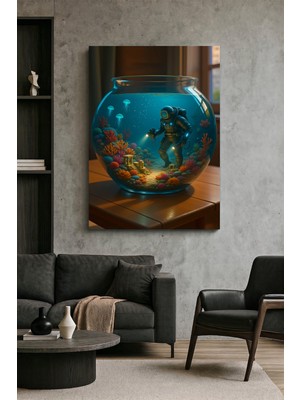Wallivo Fanus Içindeki Okyanus Mercan Resifini Keşfeden Dalgıç Kavramsal Sanat Kanvas Tablo