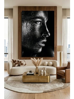 Wallivo Sağa Bakan Siyahi Kadın Portresi Kanvas Tablo