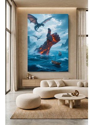 Wallivo Ejderhalar Denizinde Başparmak Kaldıran Dev Lav Eli Kanvas Tablo
