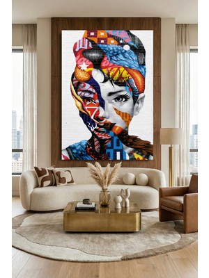 Wallivo Rengarenk Desenlerin Birleşimi Kadın Model Kanvas Tablo