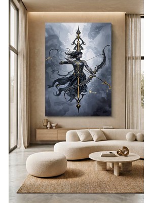 Wallivo Süslü Siyah ve Altın Zırhlı Karanlık Fantezi Okçu Kanvas Tablo