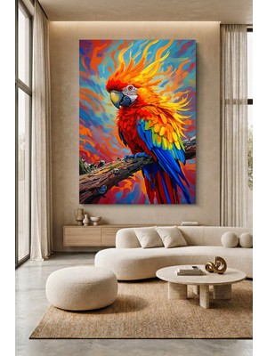 Wallivo Gökkuşağı Renkli Yağlı Boya Görünümlü Papağan Kanvas Tablo
