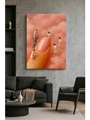 Wallivo Dev Bir Tırnağa Bakım Yapan Minyatür Manikürcüler Pembe Rüyalar Temalı Mizahi Kanvas Tablo