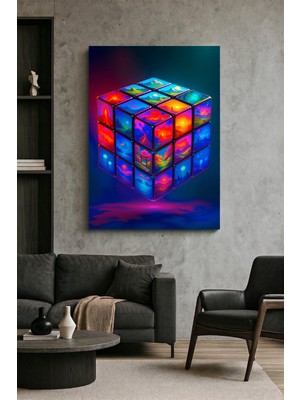 Wallivo Parlayan Dünyalar ve Canlı Manzaralar Temalı Zeka Küpü Kavramsal Sanat Kanvas Tablo