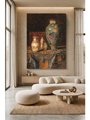 Wallivo Leon Bonvin Çin Vazoları ve Figürlü Natürmort Kanvas Tablo