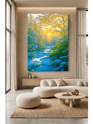Wallivo Karla Kaplı Ormanda Süzülen Güneş Işığı Kanvas Tablo