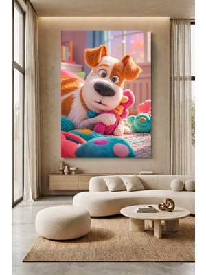 Wallivo Kafası Karışmış Görünümlü Pelüş Köpek Kanvas Tablo