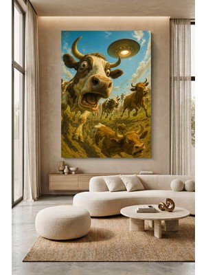 Wallivo Uzaylı Saldırısından Kaçan Inekler Kanvas Tablo