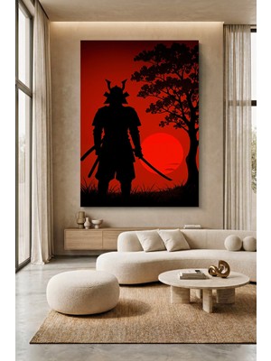 Wallivo Gün Batımını Izleyen Samuray Kırmızı Tonlar Kanvas Tablo