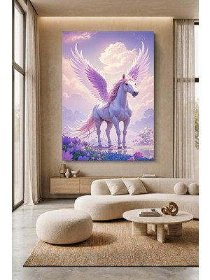 Wallivo Çiçekler Arasında Muhteşem Unicorn Evcil Hayvan Temalı Kanvas Tablo