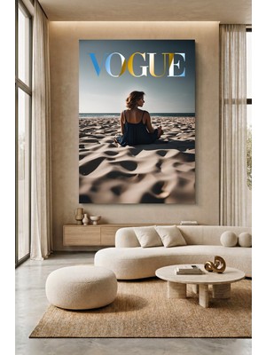 Wallivo Vogue Kapağı Tarzı - Sahilde Oturan Güzellik Modern Kanvas Tablo