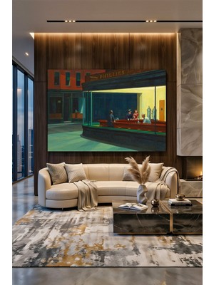 Wallivo Edward Hopper'ın Gece Kuşları (Nighthawks) Amerikan Realizmi Kanvas Tablo