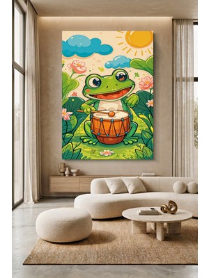 Wallivo Davul Çalan Kermit Çocuk Kanvas Tablo