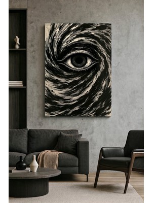 Wallivo Fırtınanın Gözü Girdap Içindeki Soyut Göz Figürlü Monokrom Kavramsal Kanvas Tablo