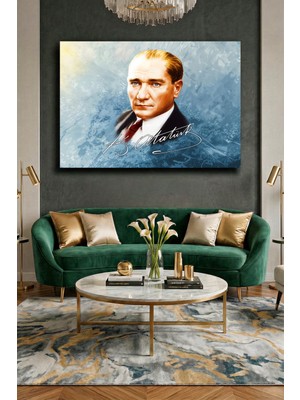 Wallivo Atatürk Imzasıyla Birlikte Portre - Model 1 Klasik Kanvas Tablo