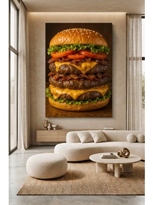 Wallivo Triple Whopper Burger - Pop Art Tarzı Fast Food Kanvas Tablo