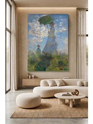 Wallivo Claude Monet Kadın Şemsiyeyle Çayırda Kanvas Tablo