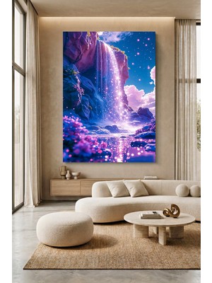 Wallivo Yıldızlarla Akan Mor Şelale Mor Tonları Temalı Kanvas Tablo