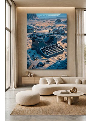 Wallivo Çölde Böcekler Arasında Sıkışmış Daktilo Kanvas Tablo