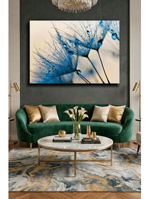 Wallivo Mavi Su Damlaları ve Çiçekler - Ferahlatıcı Modern Sanat Kanvas Tablo