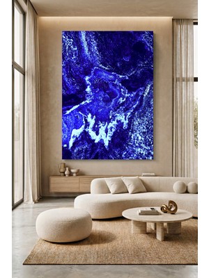 Wallivo Derin Elektrik Mavisi ve Beyaz Kozmik Kaya Manzarası Kanvas Tablo