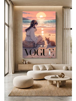 Wallivo Kedili Anime Kızı - Sahilde Oturan Güzellik Kanvas Tablo