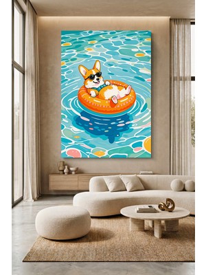 Wallivo Havuzda Uzanan Gözlüklü Tilki Kanvas Tablo