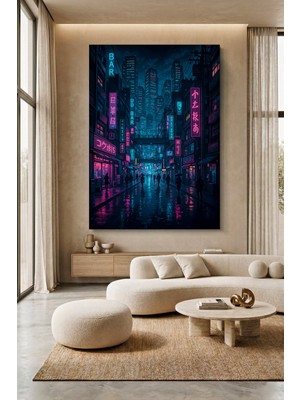 Wallivo Asya Cyberpunk Şehri Kanvas Tablo