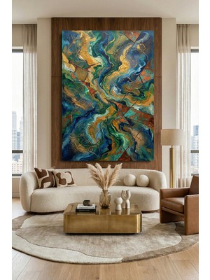 Wallivo Soyut Dalgalar Arasında Altın Çatlaklar Kanvas Tablo