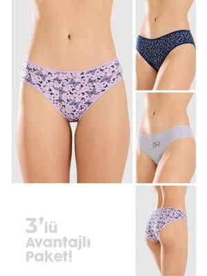 Baykar Kadın Bikini Kesim Renkli Pamuklu Külot 3'lü Paket 8414 Renkli