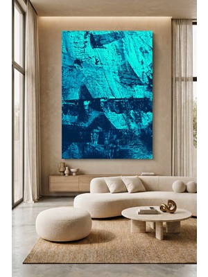 Wallivo Canlı Derin Turkuaz Tonlarında Dokusu Ağır Yakın Çekim Kanvas Tablo