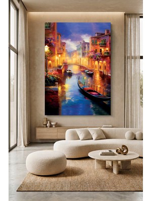 Wallivo Gece Nehir Manzarası - Ay Işığı ve Yansıma Temalı Kanvas Tablo