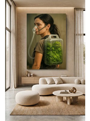 Wallivo Taşınabilir Oksijen Temalı Fütüristik Yapay Zeka Kanvas Tablo