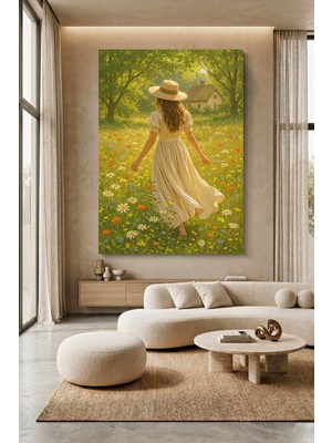 Wallivo Çiçek Bahçesinde Gezinen Kız Kanvas Tablo