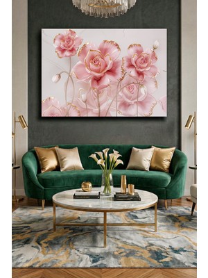 Wallivo Pembe Güller ve Romantik Vazo - Modern Çiçek Sanatı Kanvas Tablo