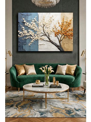 Wallivo Üç Açık Renk Tonlu Çiçek Motifi - Sade ve Şık Kanvas Tablo