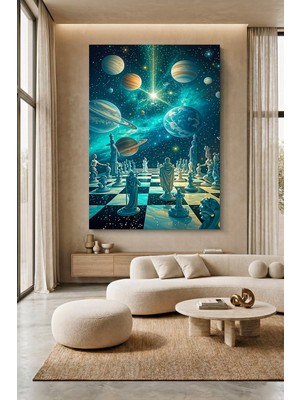 Wallivo Uzay Satrancı ve Gezegenler Andromeda Temalı Kanvas Tablo
