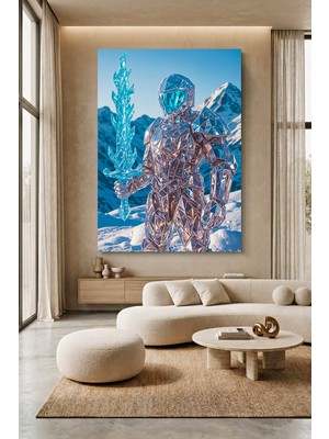 Wallivo Kristal Kılıç Tutan Parlayan Kristal Savaşçı Donmuş Tema Kanvas Tablo